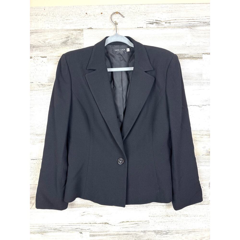 Luca Luca Womens 12 Black Silk Blend Ribbed Single Breasted Italy Blazer Jacket